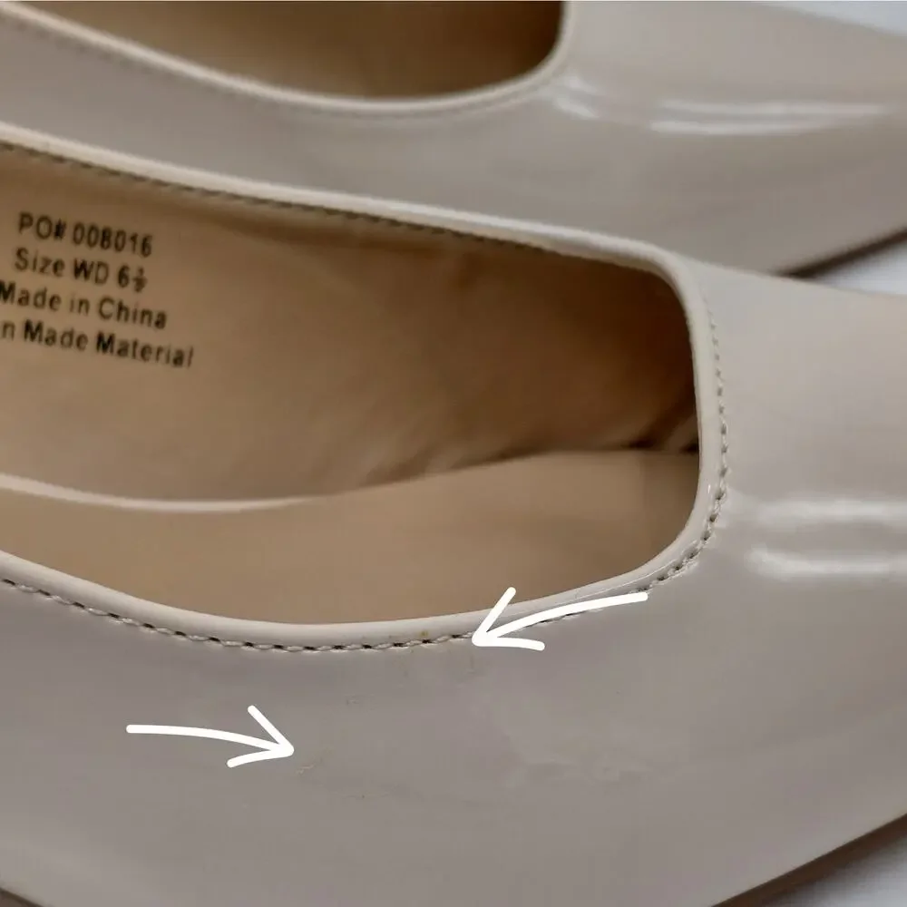 Journee Collection Womens Slingback Pumps Size 6.5 Wide Nude Patent Kitten Heels